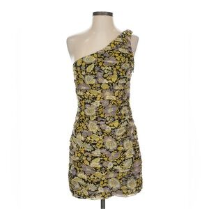 Zara Yellow and Black Asymmetrical Ruched Cocktail Dress